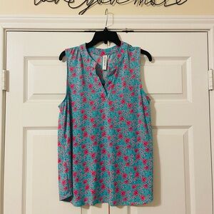 Floral Sleeveless Blouse - Teal and Pink